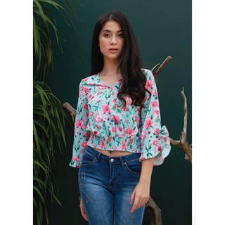 Ohayo เสื้อลายดอกไม้สม๊อคเอว | Floral Print Blouse with Elastic Waist