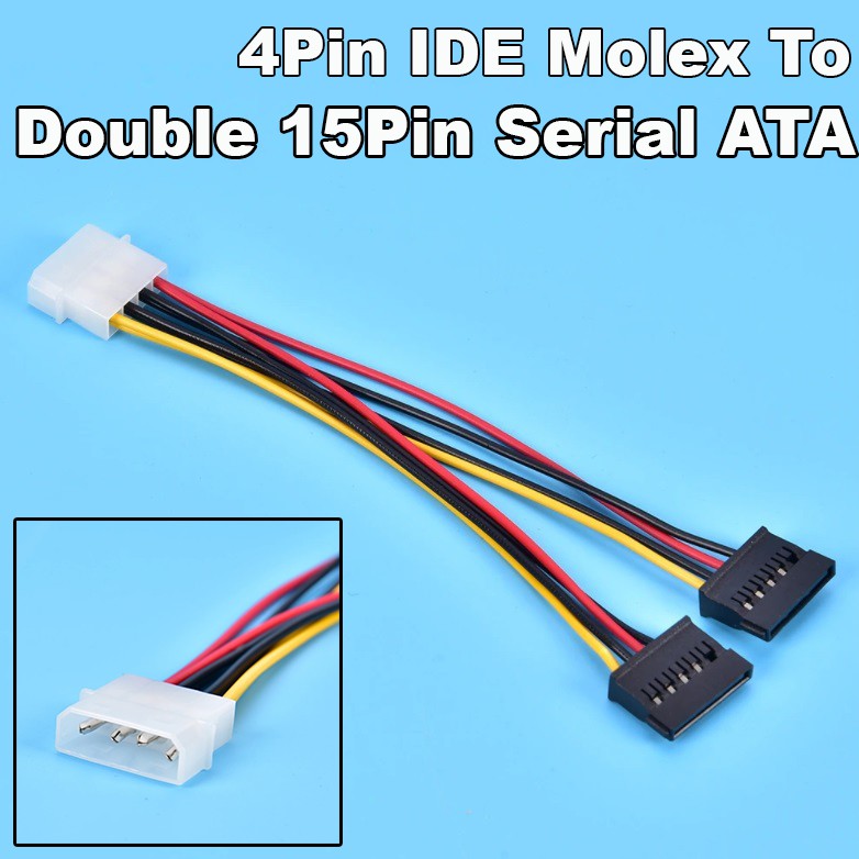 สายแปลงไฟ 4Pin IDE Molex To Double 15Pin SATA HDD Power Adapter Cable Y Splitter Hard Drive Power Su