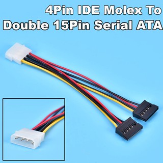 สายแปลงไฟ 4Pin IDE Molex To Double 15Pin SATA HDD Power Adapter Cable Y Splitter Hard Drive Power Supply Cable.