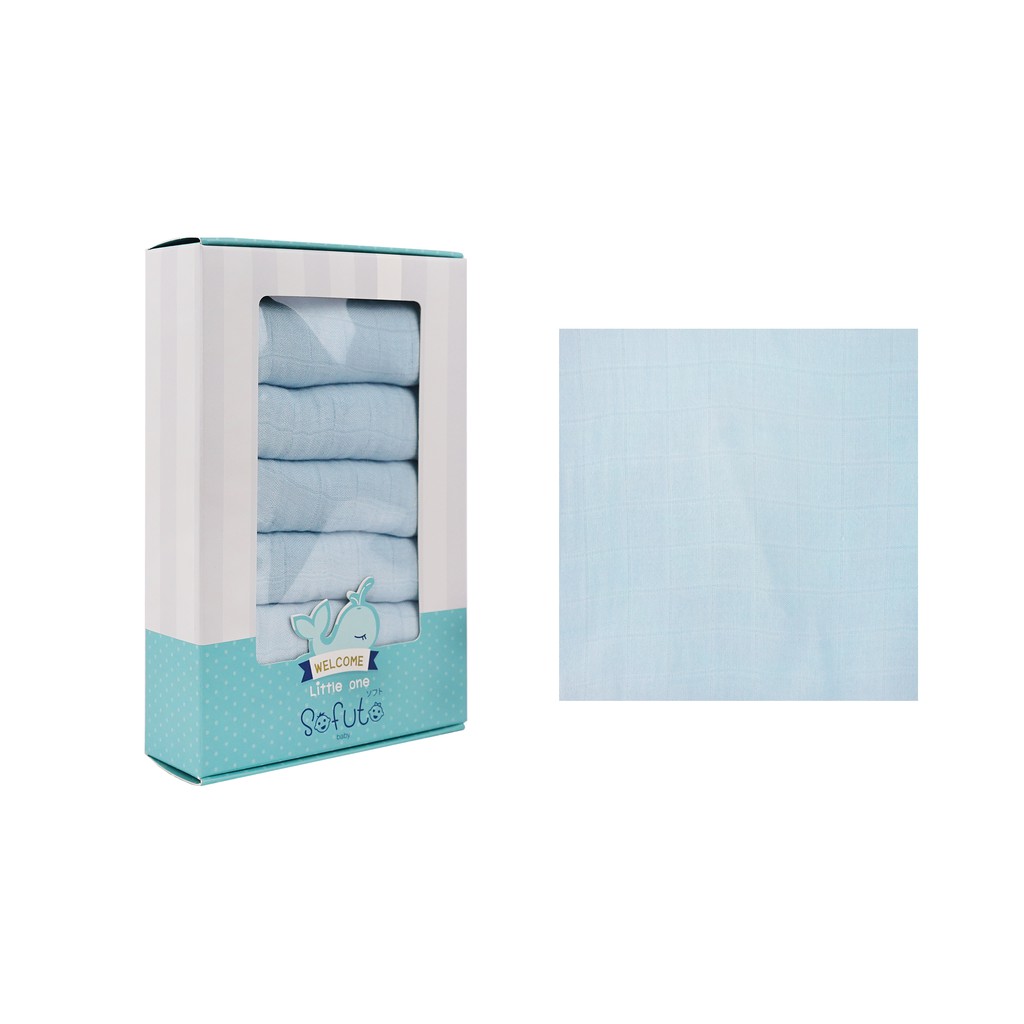 ผ้าอ้อม Size M 60 cm x 60 cm Sofuto Baby ใยไผ่100% สีพื้นฟ้า  จำนวน 6 ผืน