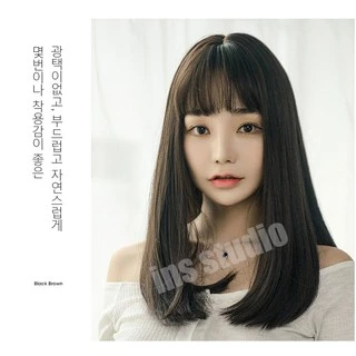 วิกผมยาวมีหน้าม้า วิกผมผู้หญิง วิกผมแฟชั่น เครื่องประดับผม Hairpiece ยืดผม วิกผมยาวผู้หญิง Wig