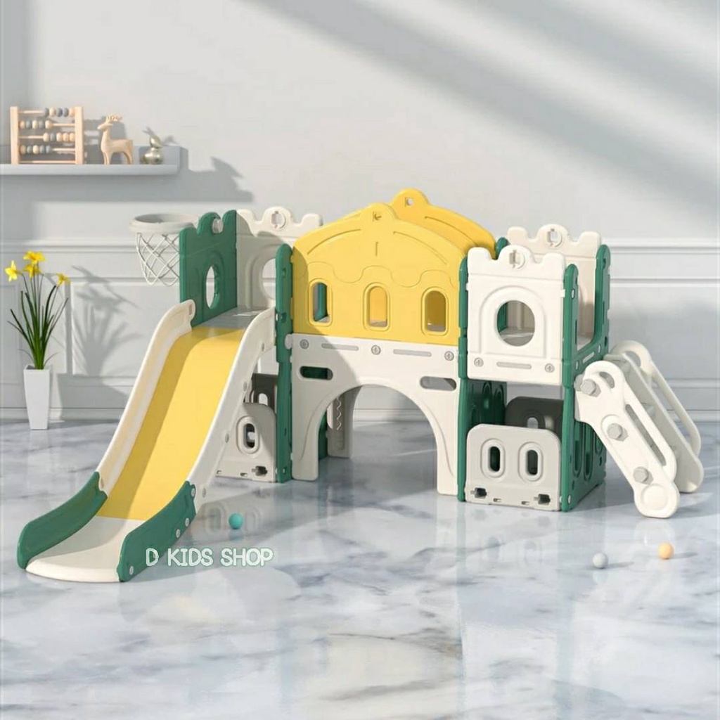 ฮอต S8 สไลเดอร์ปราสาท Kingdom Slider มาพร้อมแป้นบาส และลูกบาส ของเล่นสนาม สไลเดอร์เด็ก No.6056