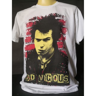 T-shirt  เสื้อวงนำเข้า Sid Vicious Sex Pistols Red Brick Johnny Rotten London Punk Rock Retro Style Vintage T-ShirtS-5XL