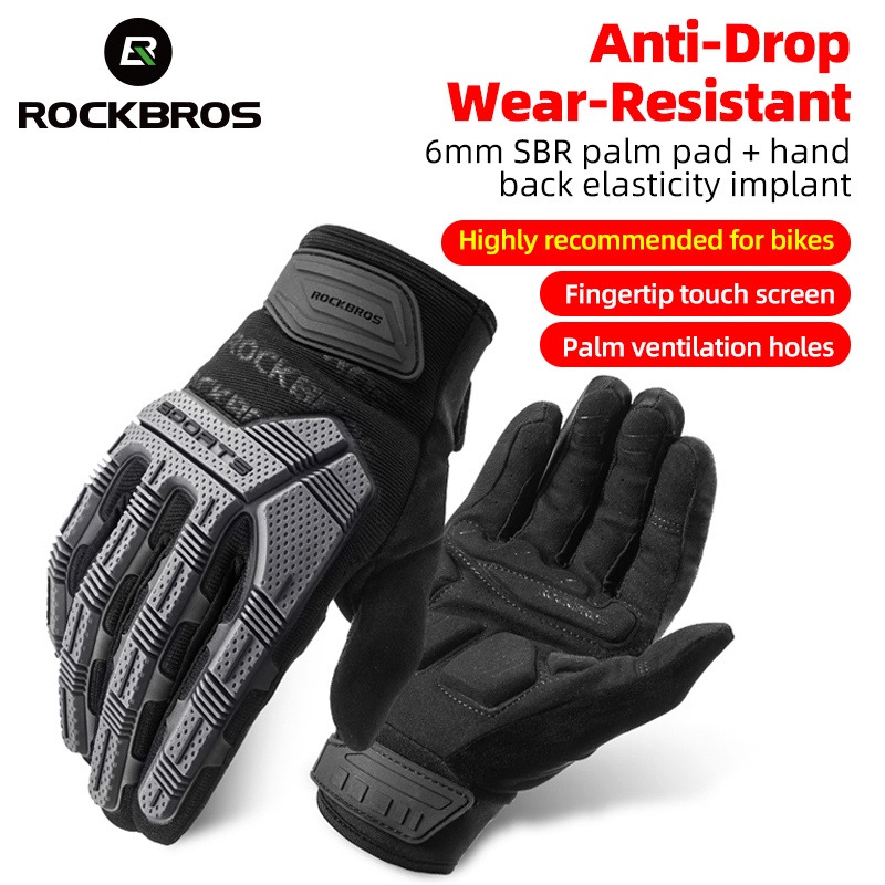 【TH Delivery】ROCKBROS ถุงมือขี่จักรยาน กันลม SBR หน้าจอสัมผัส ถุงมือจักรยาน MTB ระบายอากาศ ถุงมือกีฬา กันกระแทก แบบเต็มนิ้ว