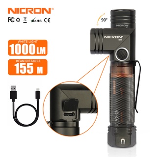 Nicron ไฟฉาย LED B71 N9 แฮนด์ฟรี หมุนได้ 90 องศา 1000LM IP67 IP67 ชาร์จซ้ําได้ 18650 155 ม. 200 ม. พร้อมคลิปหนีบ กันน้ํา สําหรับกลางแจ้ง B71 N9