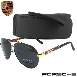 Polarized แว่นกันแดด แฟชั่น รุ่น PORSCHE UV 8560 C-4 สีแดงตัดทอง เลนส์โพลาไรซ์ ขาข้อต่อ สแตนเลส สตีล แว่นตา Sunglasses