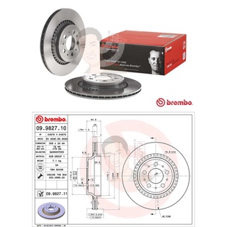 09 9827 11 จานเบรค ล้อ R (ยี่ห้อ BREMBO) รุ่น UV VOLVO XC90 2.5T 3.2 D5 T6 V8 ปี2002-&gt;