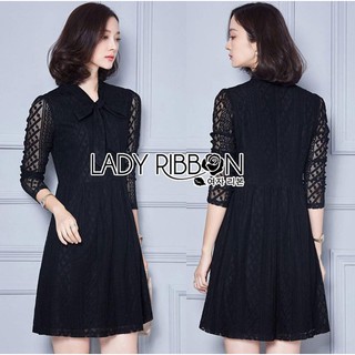 Lady Kathy Sweet Feminine Black Lace Dress with Ribbon