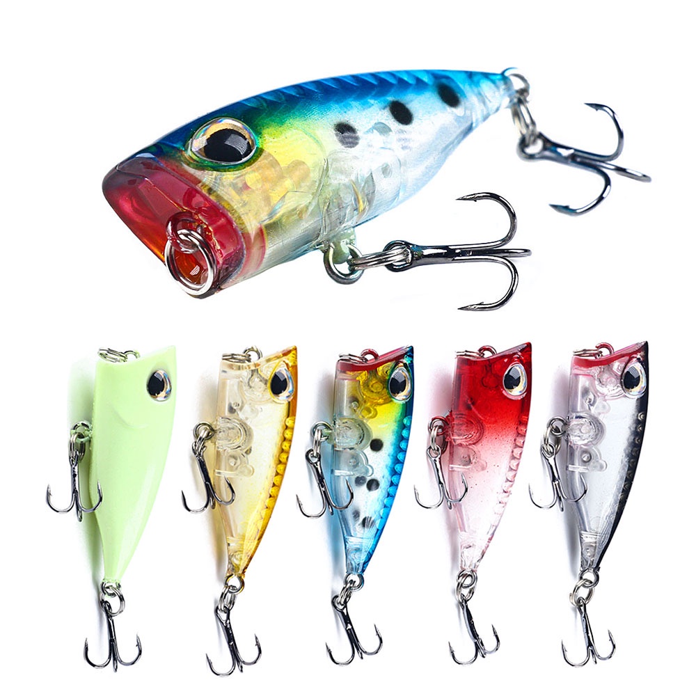 HENGJIA 5 ชิ้น/1 ชิ้นใหม่เหยื่อตกปลาส่องสว่าง Mini Popper Hard เหยื่อ 4 ซม./3.3g TopWater Minnow ตกปลา Lure Crankbait Wobbler Tackle