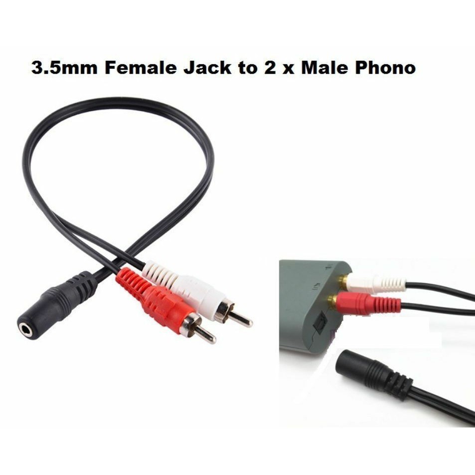 RCA Stereo Audio Splitter Cable Lead 3.5mm Jack Female Socket to 2 x Male Phono 30.cm