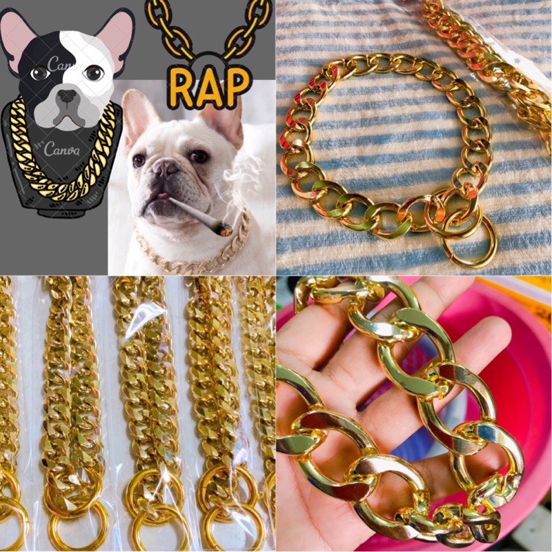 โซ่คอสุนัข สร้อยคอสุนัข ปลอกคอหมา สร้อยอลูมิเนียมทองแท้ โดนน้ำไม่เป็นสนิม WibWab Gold สร้อยคอสุนัข  