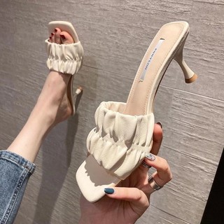 👠 34-40 สีทึบรองเท้าแตะเปิดนิ้วเท้าและรองเท้าแตะสำหรับฤดูร้อนของผู้หญิงสวมด้านนอกแฟชั่นใหม่อารมณ์กริชส้นสูงรองเท้าแตะผู