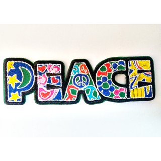 อาร์มรีดเสื้อ ตัวรีด ตัวปัก งาน DIY * PEACE * ขนาด 3 X 9.8 เซนติเมตร