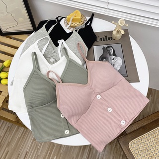 พร้อมส่งจากไทย💥Sanay Bra💥(N671) เสื้อครอปครึ่งตัว สีพาสเทลแต่งกระดุมหน้า