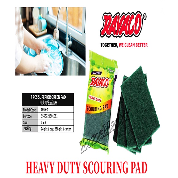 HIJAU RAYACO 1018-4 4PCS(R) SCOURING PAD/Green Span/Green Span สําหรับล้างจาน