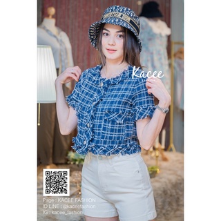 เสื้อผ้าทวิสแขนสั้นผ้าแซมลายขาว (J006)