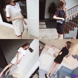 👗Pfashion [ส่งไว!!🚛] P3340 Set 2 ชิ้น เสื้อไหมพรม ขอบทูโทนดำแดง Set of 2 pieces, knitted sweater, two tone bla