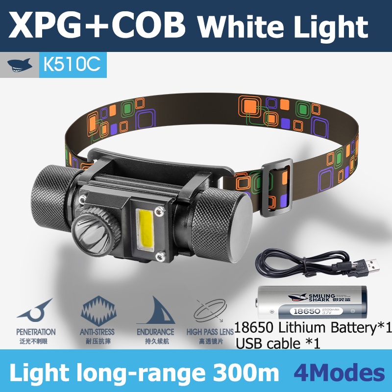 Smilingshark K510 LED Headlight ไฟหน้าแบบชาร์จไฟได้ COB XPG ไฟหน้ากันน้ำโคมไฟจักรยานสำหรับตั้งแคมป์ล