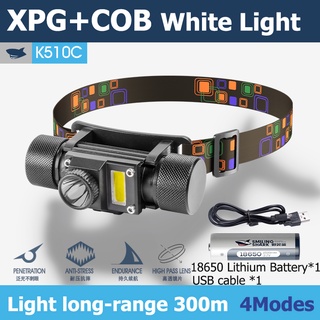 Smilingshark K510 LED Headlight ไฟหน้าแบบชาร์จไฟได้ COB XPG ไฟหน้ากันน้ำโคมไฟจักรยานสำหรับตั้งแคมป์ล่าสัตว์ตกปลา