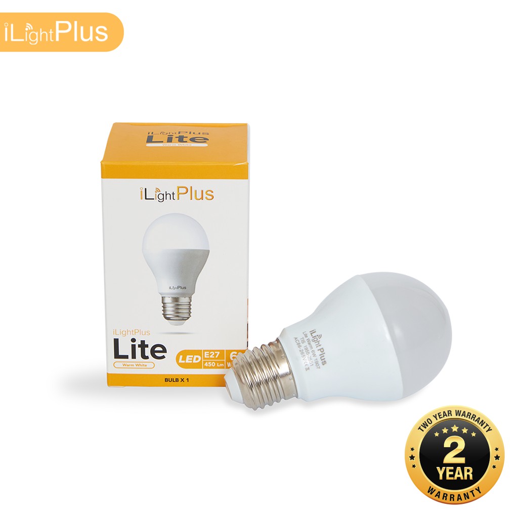 [ส่งไว ใช้นาน มอก.] iLight Plus หลอดไฟ LED รุ่น Lite Warm (6W) 1 หลอด แสงสีเหลืองวอร์มไวท์ - หลอดเดี่ยว ไม่มีรีโมท