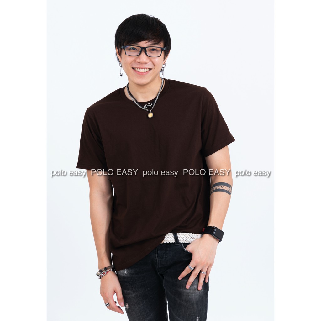 เสื้อยืดแฟชั่น ผู้ชาย T-Shirt Cotton 100% คอกลม แขนสั้น สีน้ำตาล