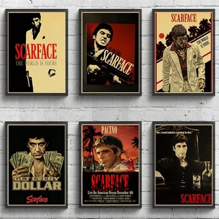 โปสเตอร์กระดาษคราฟท์ พิมพ์ลายภาพยนตร์ Al Pacino Scarface สไตล์วินเทจ สําหรับตกแต่งบ้าน