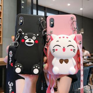 กระเป๋ากระเป๋าการ์ด Cartoon bear cat Wallet Phone Case เคส oppo realme 3 pro 5 5i 6i 5s c3 reno4 A12 f1s A39 A3S A5S F5 F7 F9 F11 pro A71 A83 A37 reno soft Cover