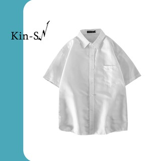 【kin18】เสื้อเชิ้ต สีพื้น สำหรับผู้ชาย