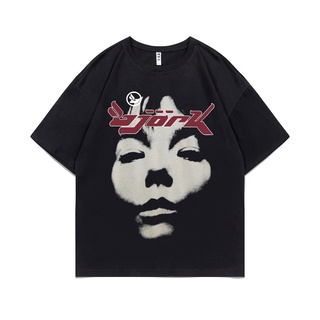 เสื้อยืดครอปใหม่ เสื้อยืดแขนสั้น ผ้าฝ้าย 100% พิมพ์ลายกราฟฟิค Bjork Look 90s สไตล์วินเทจ ทรงหลวม สําหรับผู้ชาย และผู้หญิ