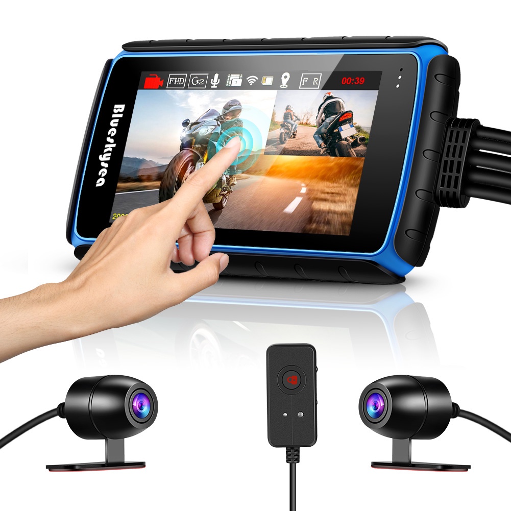 Blueskysea DV988 กันน้ํารถจักรยานยนต์ Dash Cam พร้อม WIFI 1080 P 30fps Dual เลนส์มุมกว้าง 140 องศารถ