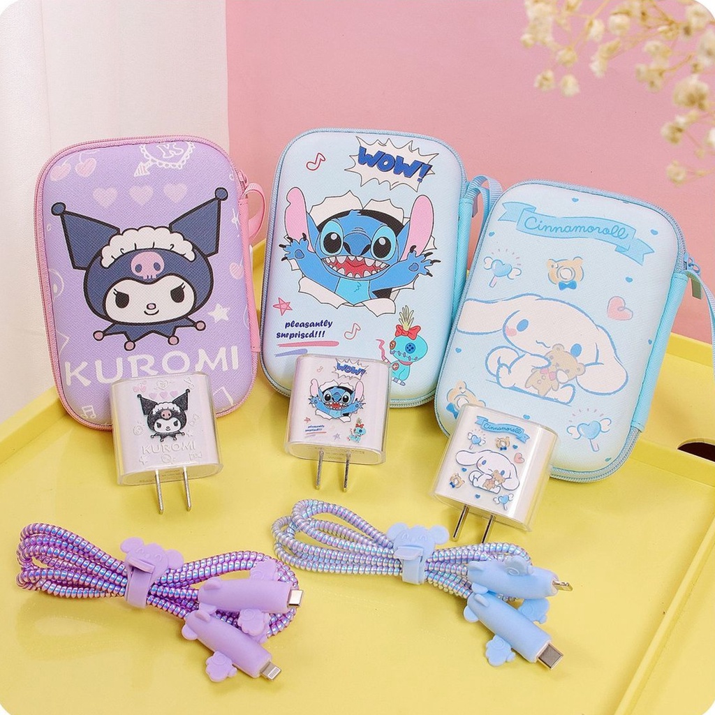 กระเป๋าเก็บหูฟัง เหรียญ กุญแจ สายชาร์จ usb ลายการ์ตูนคุโรมิ สติตช์ สําหรับ iphone 18W 20W