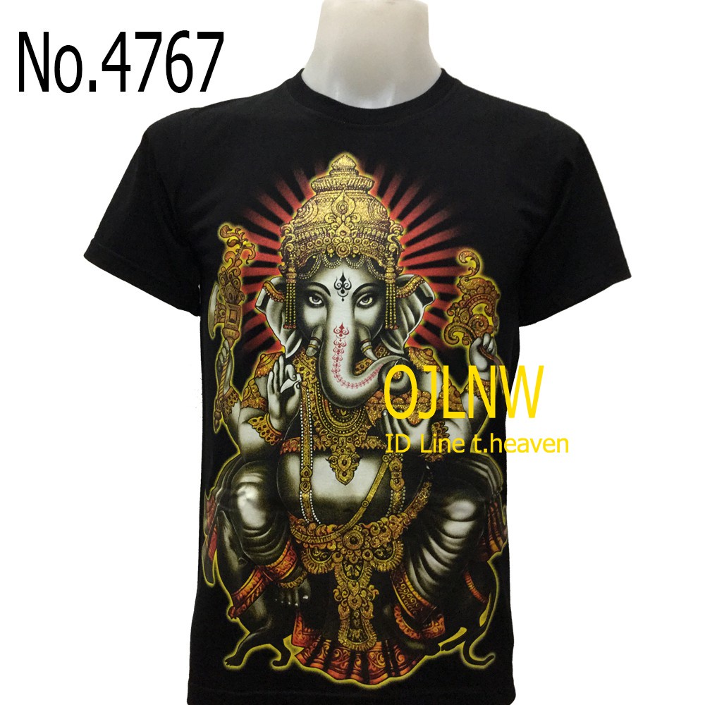 ราคาต่ำสุด!! เสื้อยืดพิมพ์ลายพระพิฆเนศ เสื้อมงคล พระคอกลม องค์เทพ ผ้าCotton 100% เทพฮินดู ราคาถูก