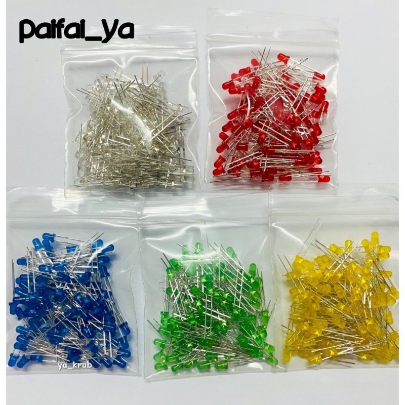 100 pcs หลอดไฟ LED 3mm แบบหลอดสี มีสีขาว,แดง,น้ำเงิน,เขียว,เหลือง,ส้ม