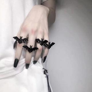 J❥ Cute Halloween Ring Black Bat Opening Adjustable Gothic Ring Band Unisex Jewelry