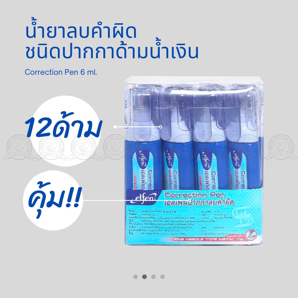 [12 ด้าม] Elfen น้ำยาลบคำผิดชนิดปากกา ด้ามน้ำเงิน ขนาด 6มล.