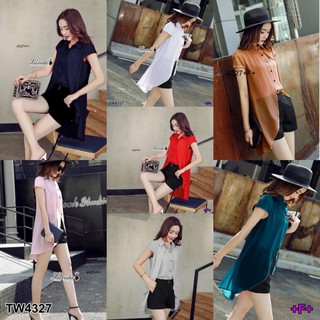 👗Pfashion [ส่งไว!!🚛] P4327 	Set เสื้อหางปลา+กางเกงแต่งเข็มขัดขาสั้น