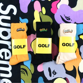 GOLF เย็บปักถักร้อย ตัวอักษรสี คุณภาพสูง ถุงเท้าท่อกลาง ผ้าฝ้าย ถุงเท้า