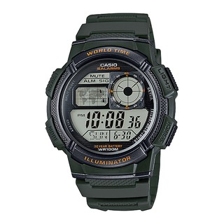 Casio นาฬิกาข้อมือผู้ชาย สายเรซิน สีเขียว รุ่น AE-1000W,AE-1000W-3A,AE-1000W-3AVDF