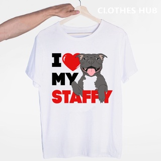 เสื้อยืดผ้าฝ้ายพิมพ์ลายคลาสสิก ใหม่ เสื้อยืดลําลอง แขนสั้น พิมพ์ลาย Staffordshire Bull Terrier สไตล์ฮิปฮอป แฟชั่นฮาราจูก