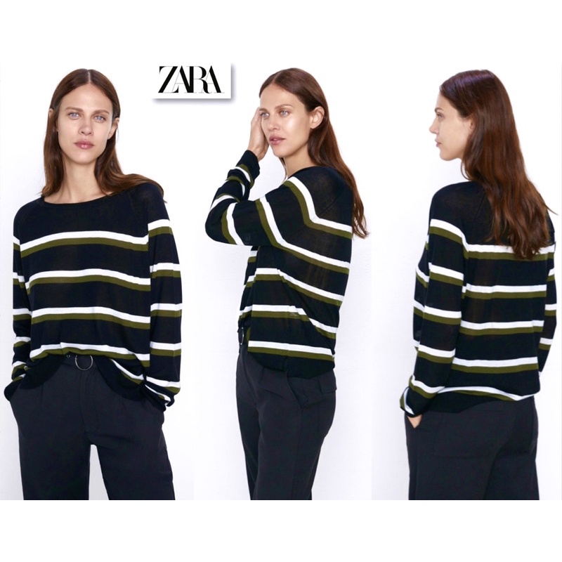ZARA Basic Striped Knit เสื้อไหมพรมทอลายขวาง แขนยาว ผ้านิ่ม บาง ยืดได้เยอะมากๆจ้า
