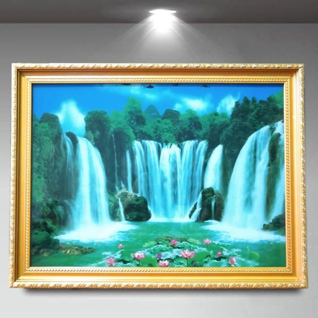 กรอบรูปไฟฟ้า มีเสียงนก เสียงน้ำตกน้ำล้นไหลขยับได้ รูปภาพภูเขาตั้งได้แขวนได้ ของขวัญบ้านใหม่流水动画相框镜框