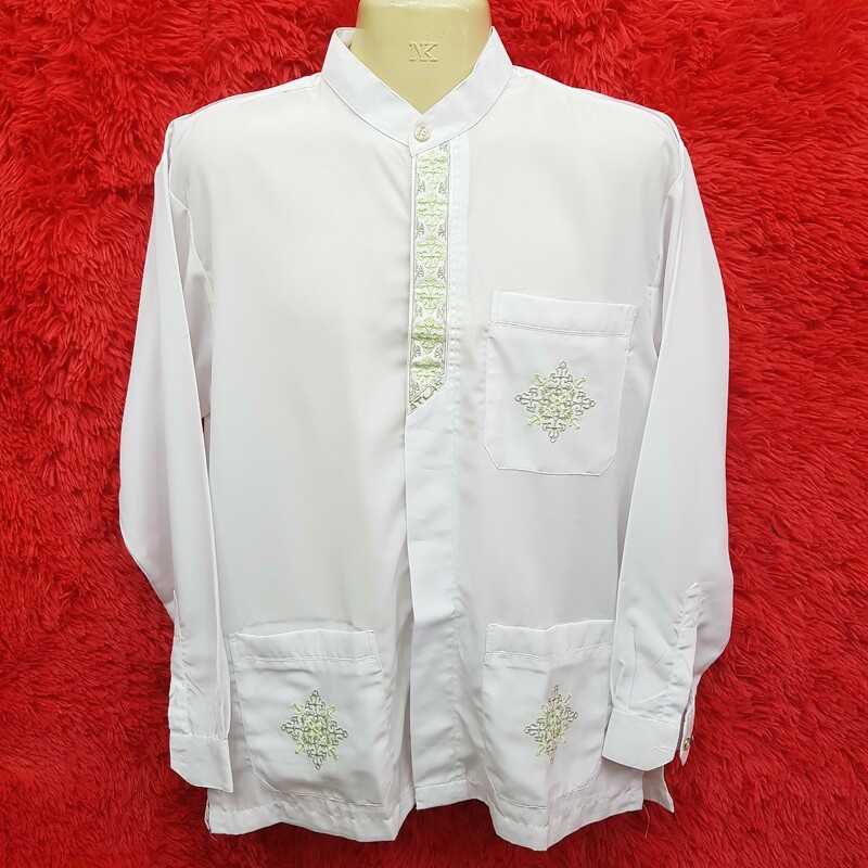 เสื้อกูรงชายแขนยาวปักลาย คอจีน มีกระเป๋าอเนกประสงค์ 3 ใบ สุภาพเรียบร้อย รุ่น SHC24