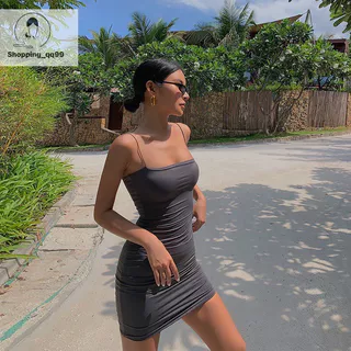 ❤️Hot sale🔥D7 ชุดเดรสสายเดี่ยว รัดรูป สายฝอสั้น เดรสร่าน