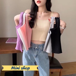 Mini Shop🌸พร้อมส่ง(6732) เสื้อสายเดี่ยวไหมพรม โซคิ้วท์💖