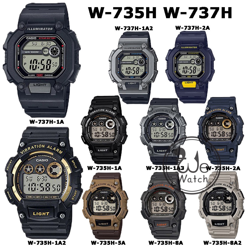 Casio ของแท้ รุ่น W-735H W-737H นาฬิกาผู้ชาย สายเรซิ่น รับประกัน1ปี W735H W735 W737 W735H