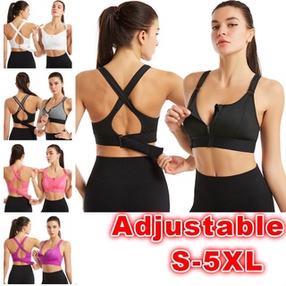 ใหม่ สปอร์ตบรา มีซิปด้านหน้า ไร้สาย ไร้รอยต่อ ปรับได้ พลัสไซซ์ S-5XL สําหรับผู้หญิง