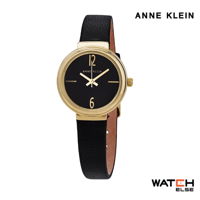 Anne Klein AK-AK-3098BKBK นาฬิกาข้อมือผู้หญิง สายหนัง สีดำ ตัวเรือนสีทอง