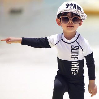 ชุดว่ายน้ำเด็ก Surfing สีขาวดำ สไตล์ Minimal
