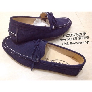NAVY-BLUE leather shoes รองเท้าลำลองหนังกลับ สีกรมท่า