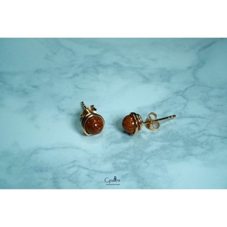 925 Sterling Silver Earrings ต่างหู เงินแท้ 925 เคลือบด้วยทองโรสโกลด์ Gold stone 6 mm .....